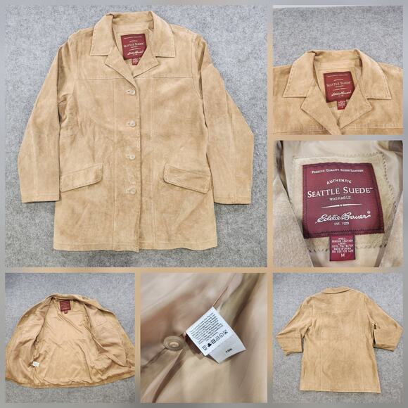 Eddie Bauer Suede Jacket Womens Medium Tan Leather Western Washable Coat Pockets - Picture 1 of 16